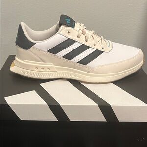 Adidas Golf Men's Cream and Black Striped Sneakers